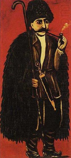 Shepherd in a Sheepskin Cloak on a Red Background, Niko Pirosmanashvili